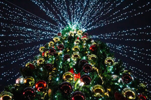 bottom of christmas tree with beautiful light 2025
